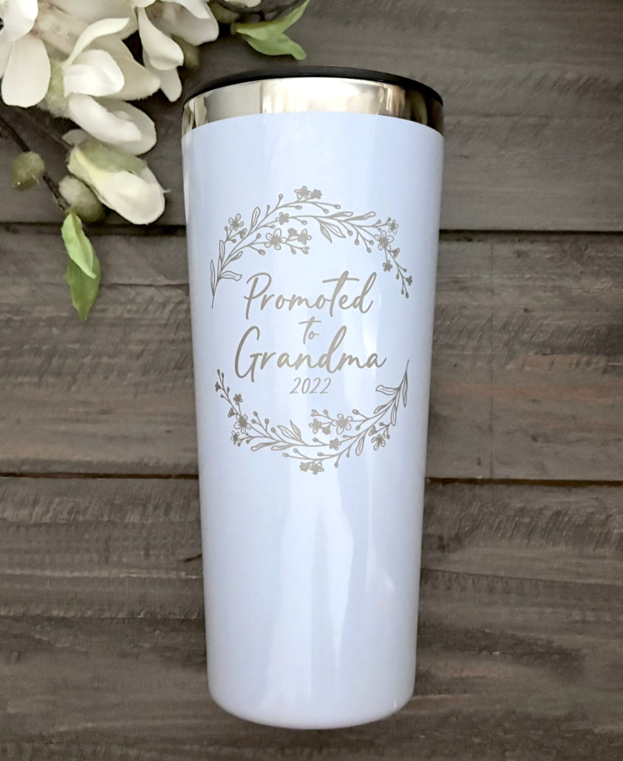 22oz Stainless Steel Roadie Tumbler - Floral Promoted to Grandma 2022