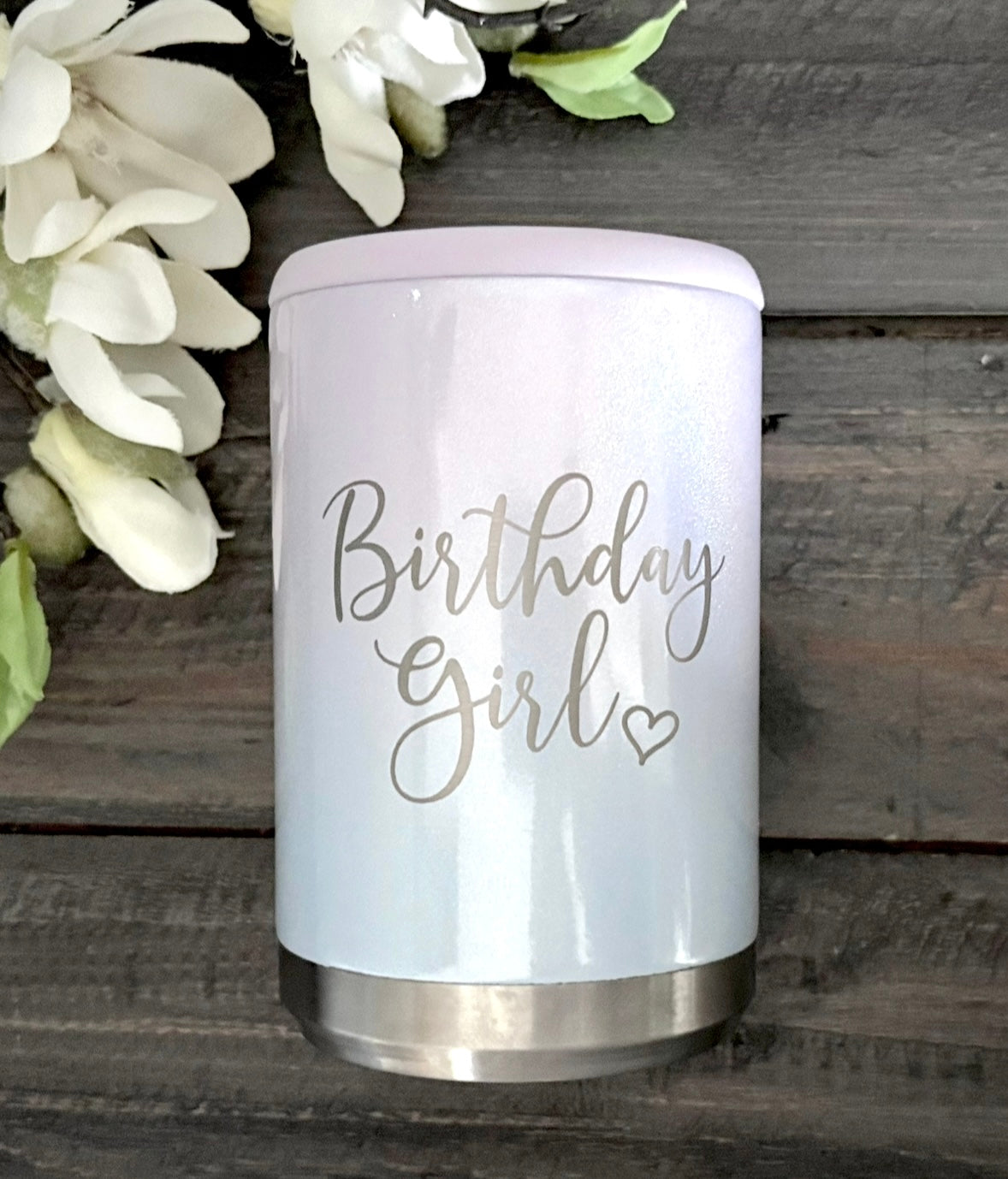 Engraved Stainless Steel Can Holder - Birthday Girl