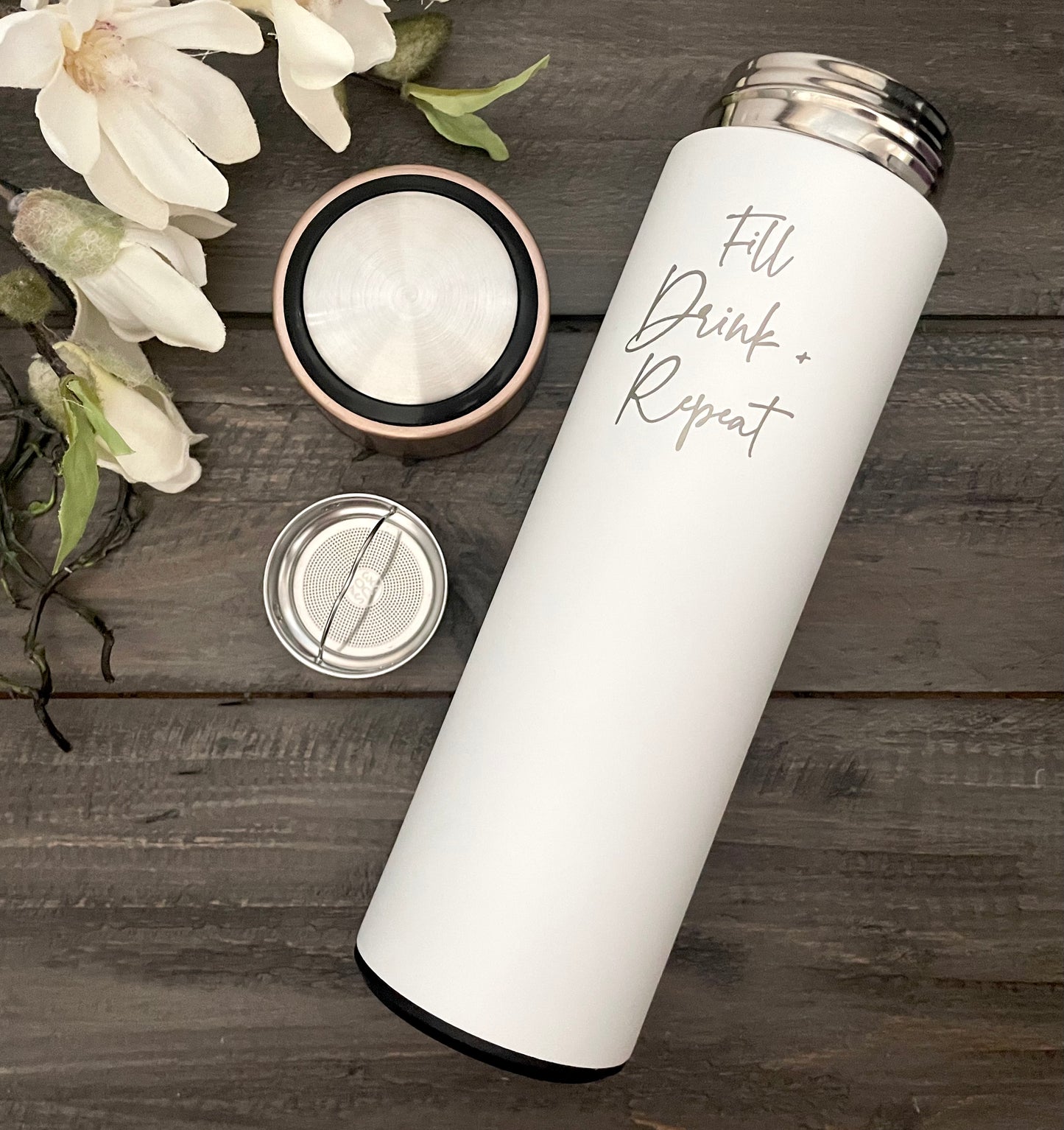 16oz Stainless Steel Cylinder Water Bottle - Fill, Drink + Repeat