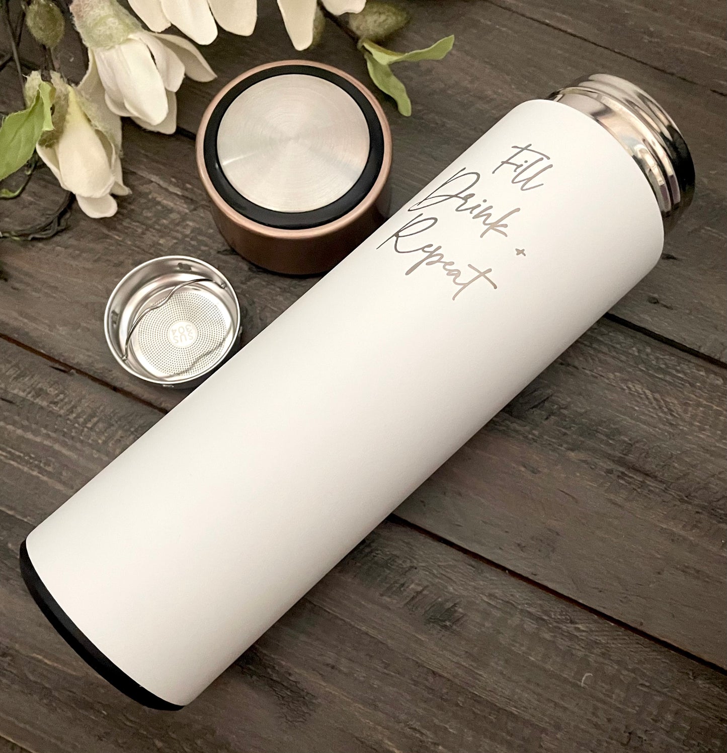 16oz Stainless Steel Cylinder Water Bottle - Fill, Drink + Repeat