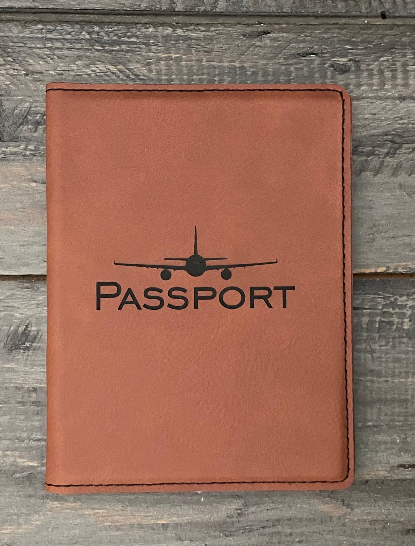 Leatherette Passport Holder - Passport with Airplane