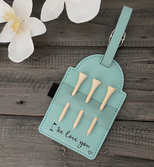 Personalized Leatherette Golf Bag Tags with Tees - 12 Colours