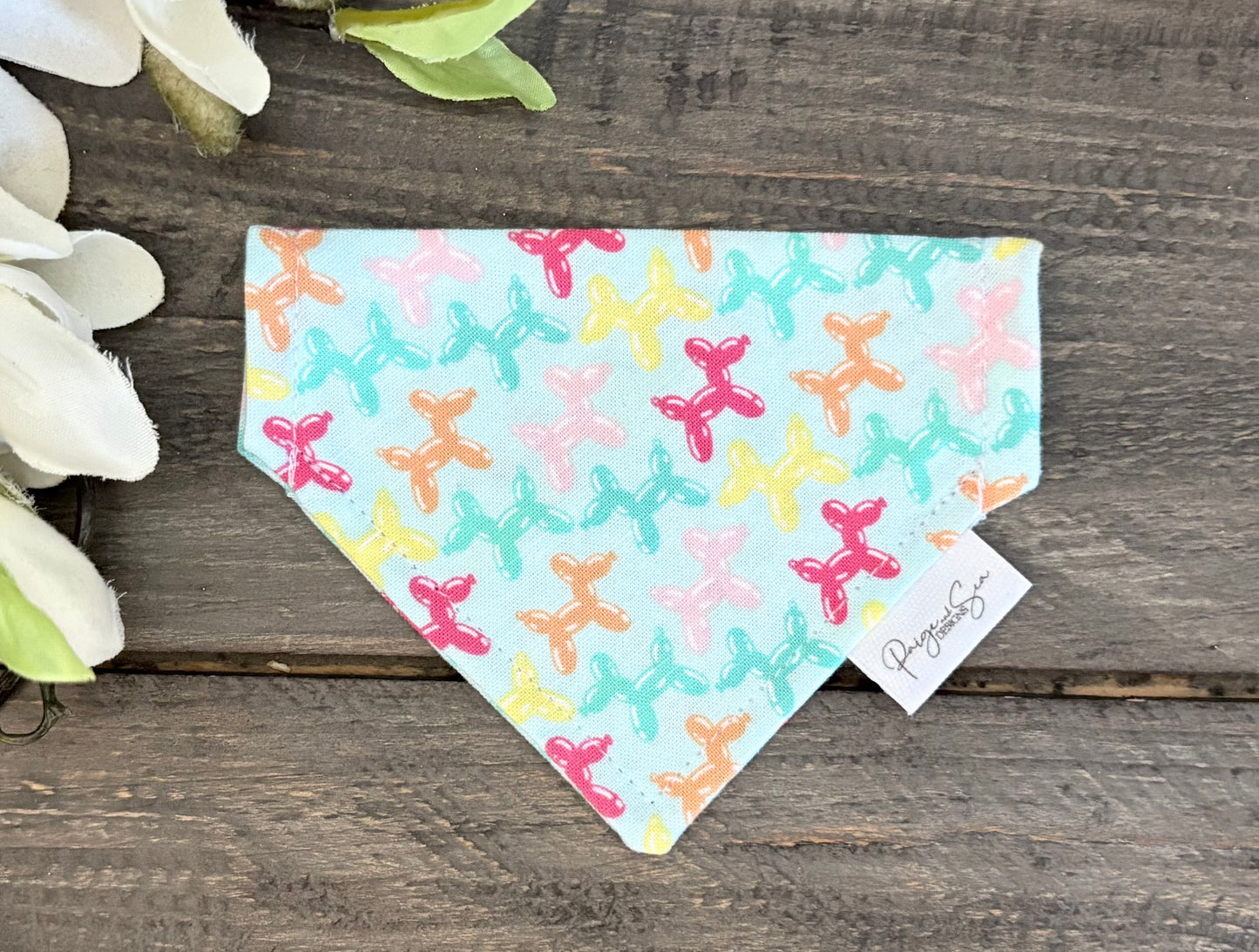 Over the Collar Pet Bandana - Animal Balloons (Light Blue)