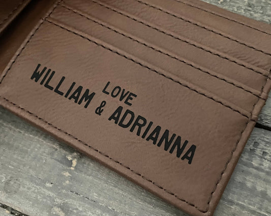 Engraved Leatherette Bi-Fold Wallets - With RFID Protection - 6 Colours