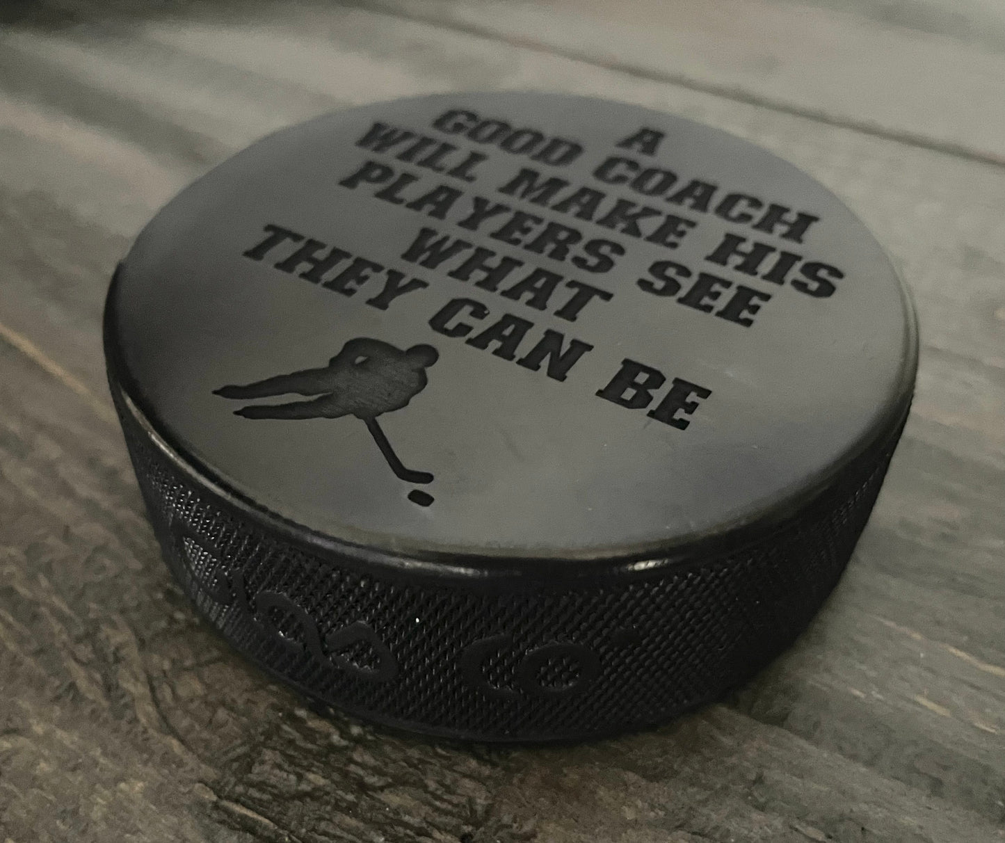 Engraved Inglasco Hockey Puck with Display Case - A Good Coach