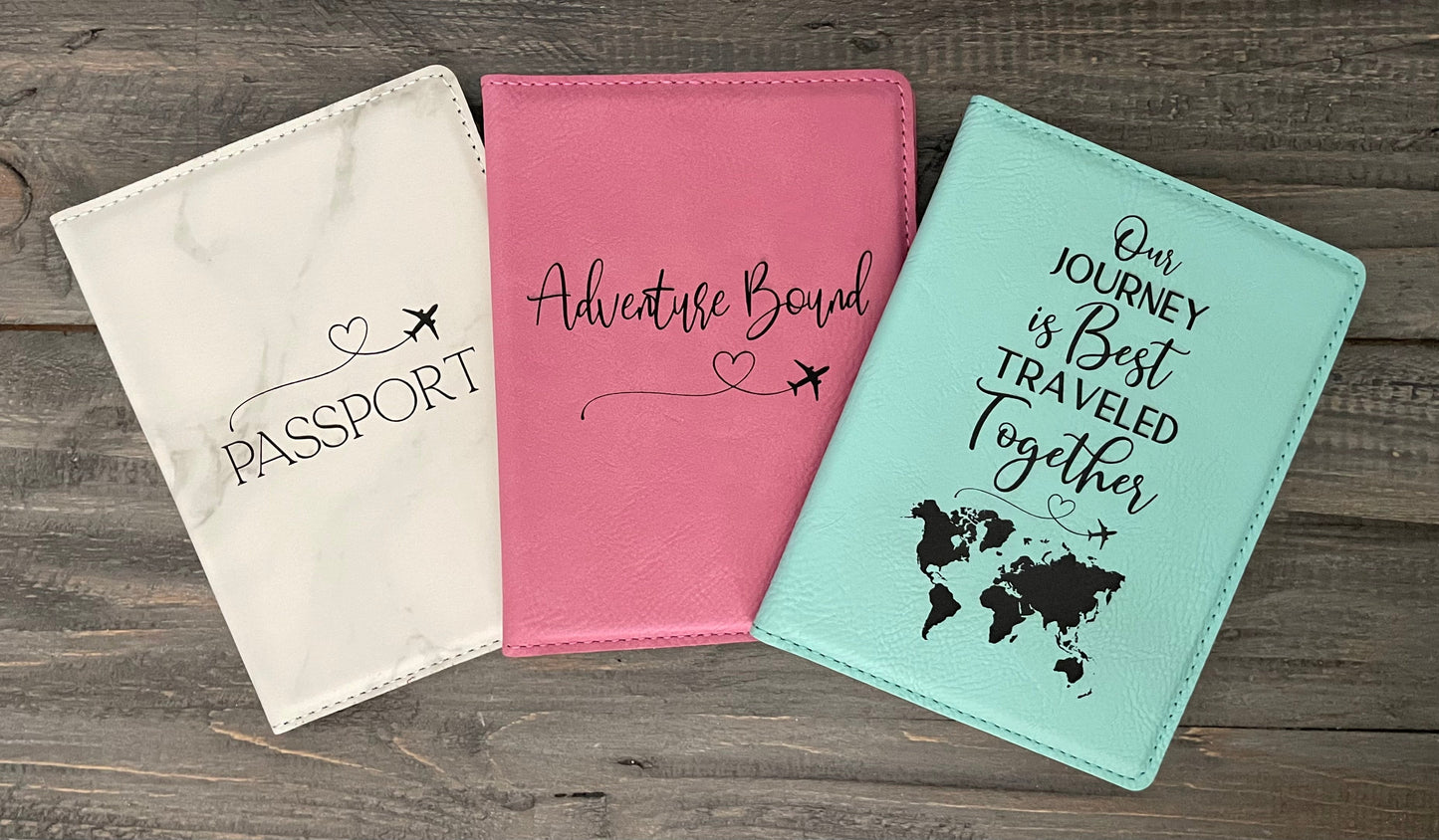 Leatherette Passport Holder - Airplane with Passport & Heart Contrails