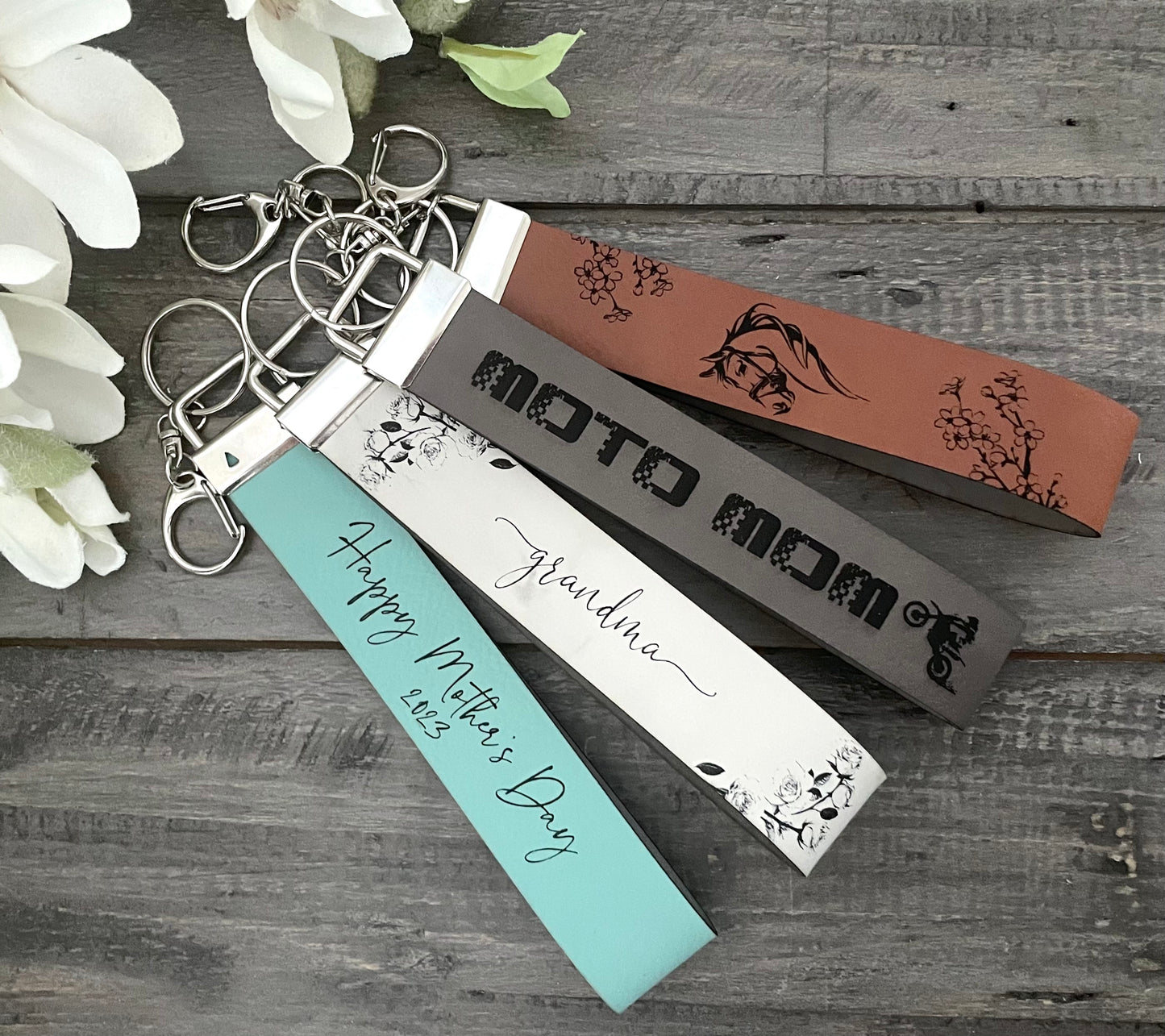 Leatherette Wristlet Key Fob Keychain - Floral Horse