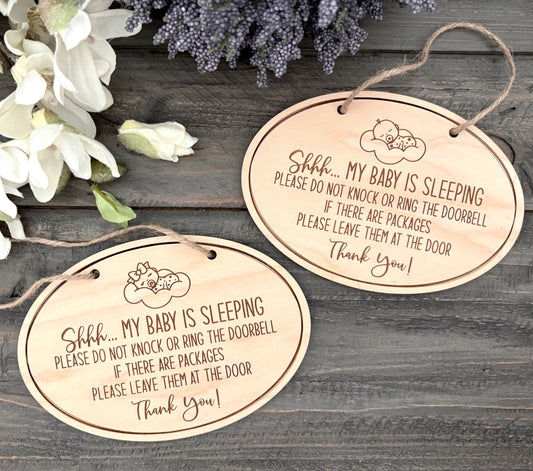 Wooden Shhh... My Baby is Sleeping Signs - Oval