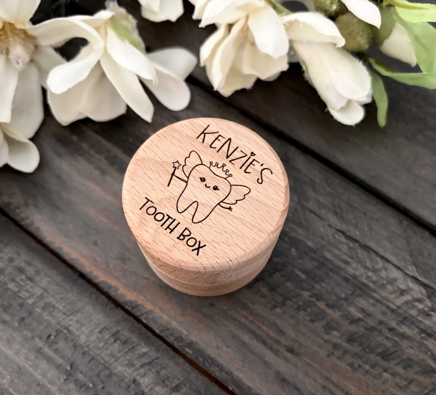 Personalized Round Wooden Boxes - Tooth Fairy