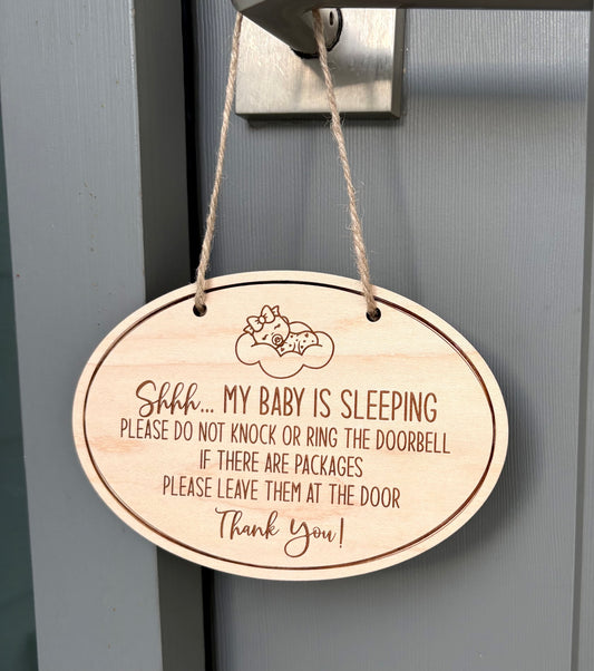Wooden Shhh... My Baby is Sleeping Signs - Oval