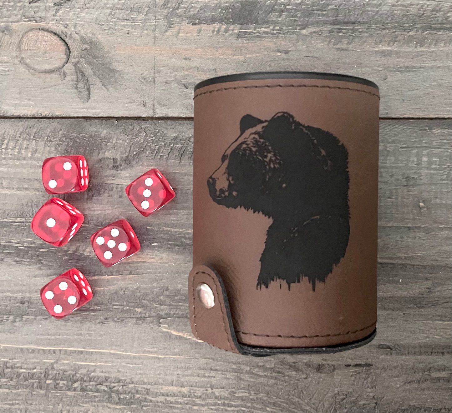 Personalized Leatherette Dice Cups with 5 Dice - 11 Colours