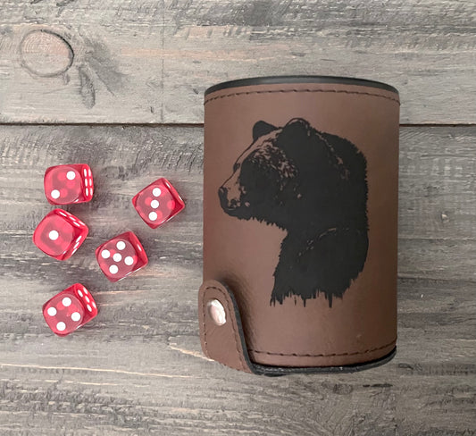 Personalized Leatherette Dice Cups with 5 Dice - 11 Colours