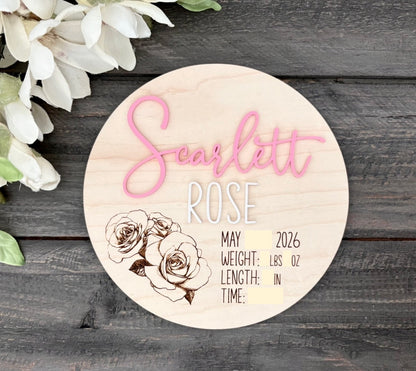 Wooden Baby Stats Keepsake Signs - Round