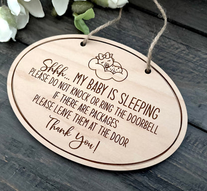 Wooden Shhh... My Baby is Sleeping Signs - Oval