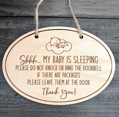 Wooden Shhh... My Baby is Sleeping Signs - Oval