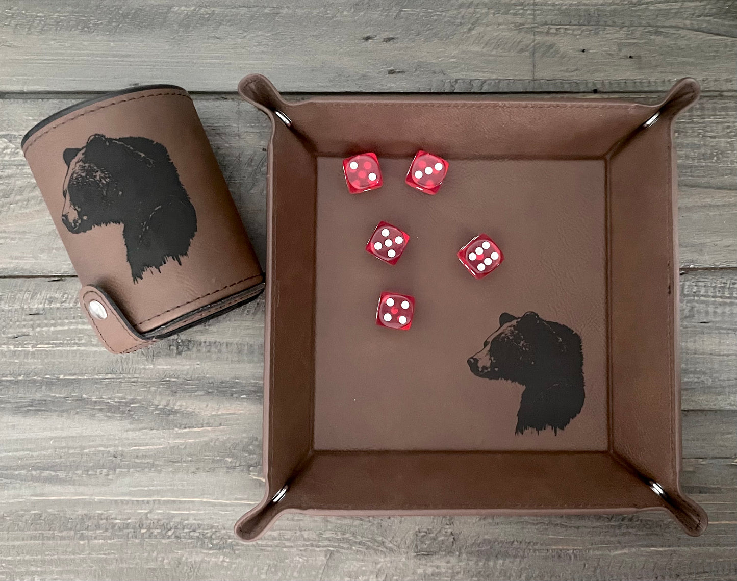 Personalized Leatherette Dice Cups with 5 Dice - 11 Colours