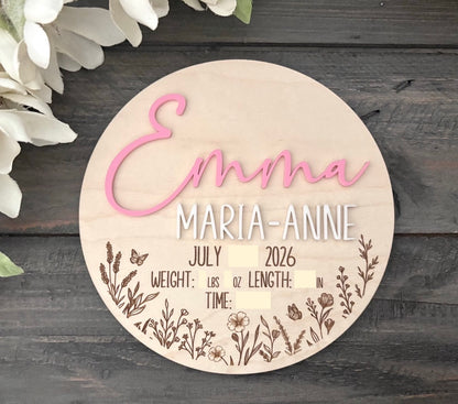 Wooden Baby Stats Keepsake Signs - Round