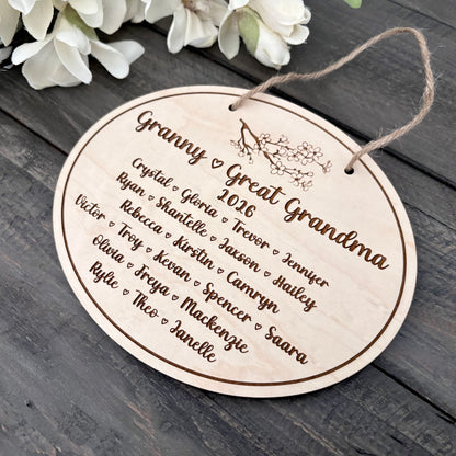 Wooden Family Names Sign - Oval
