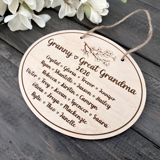 Wooden Family Names Sign - Oval