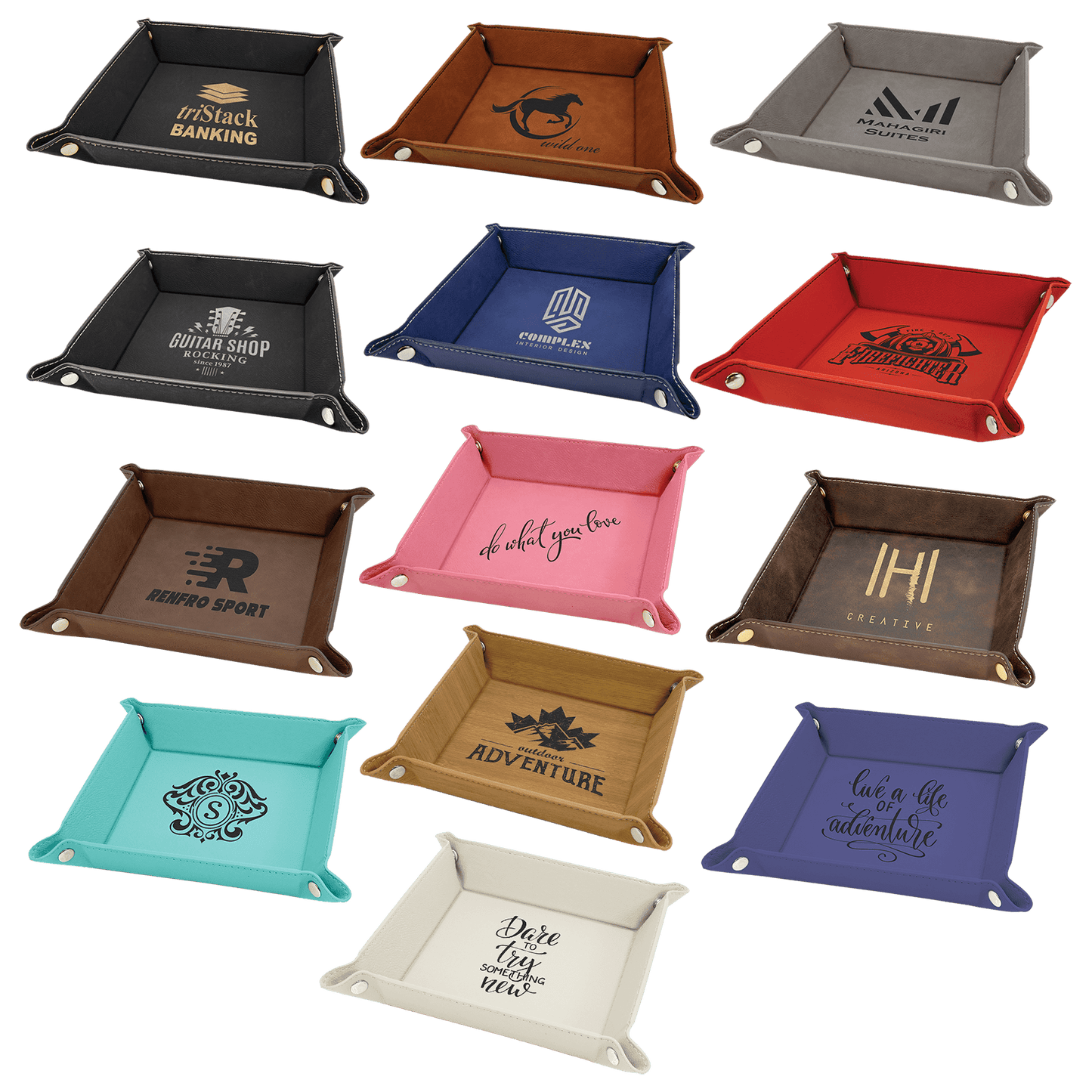 Personalized Leatherette Snap Trays - 2 Sizes & 15 Colours