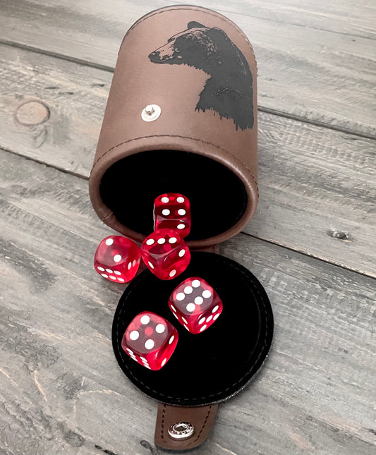 Personalized Leatherette Dice Cups with 5 Dice - 11 Colours
