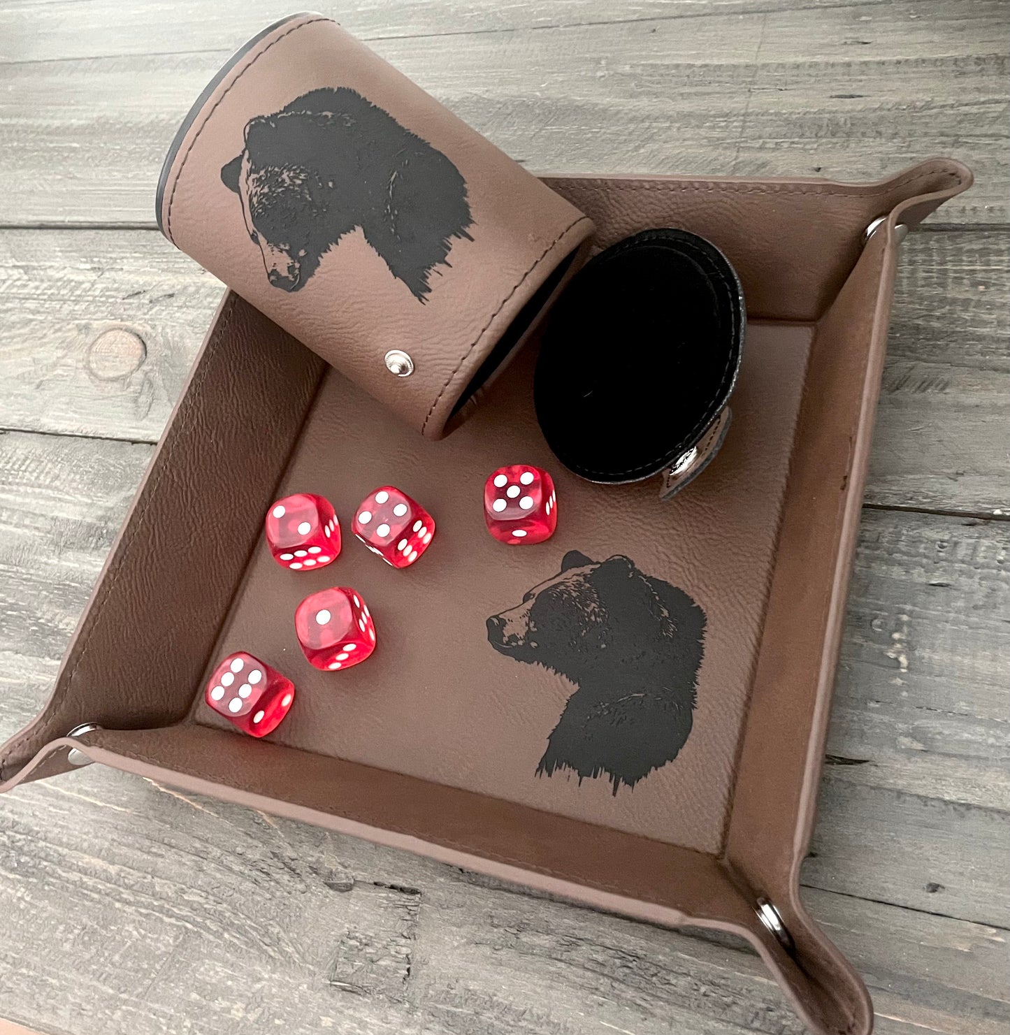 Personalized Leatherette Dice Cups with 5 Dice - 11 Colours