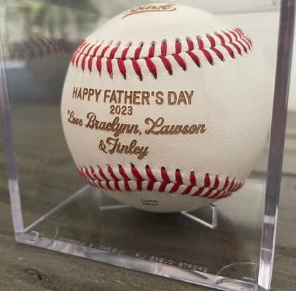 Engraved Genuine Leather Baseballs - With Display Case