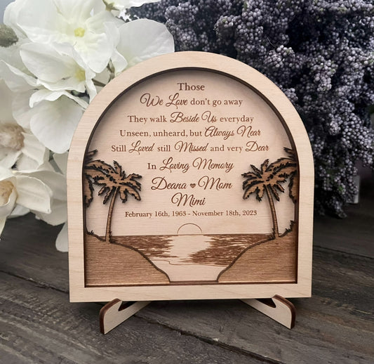 Mini Wooden Engraved 3D Sign - Sun & Ocean with Palm Trees