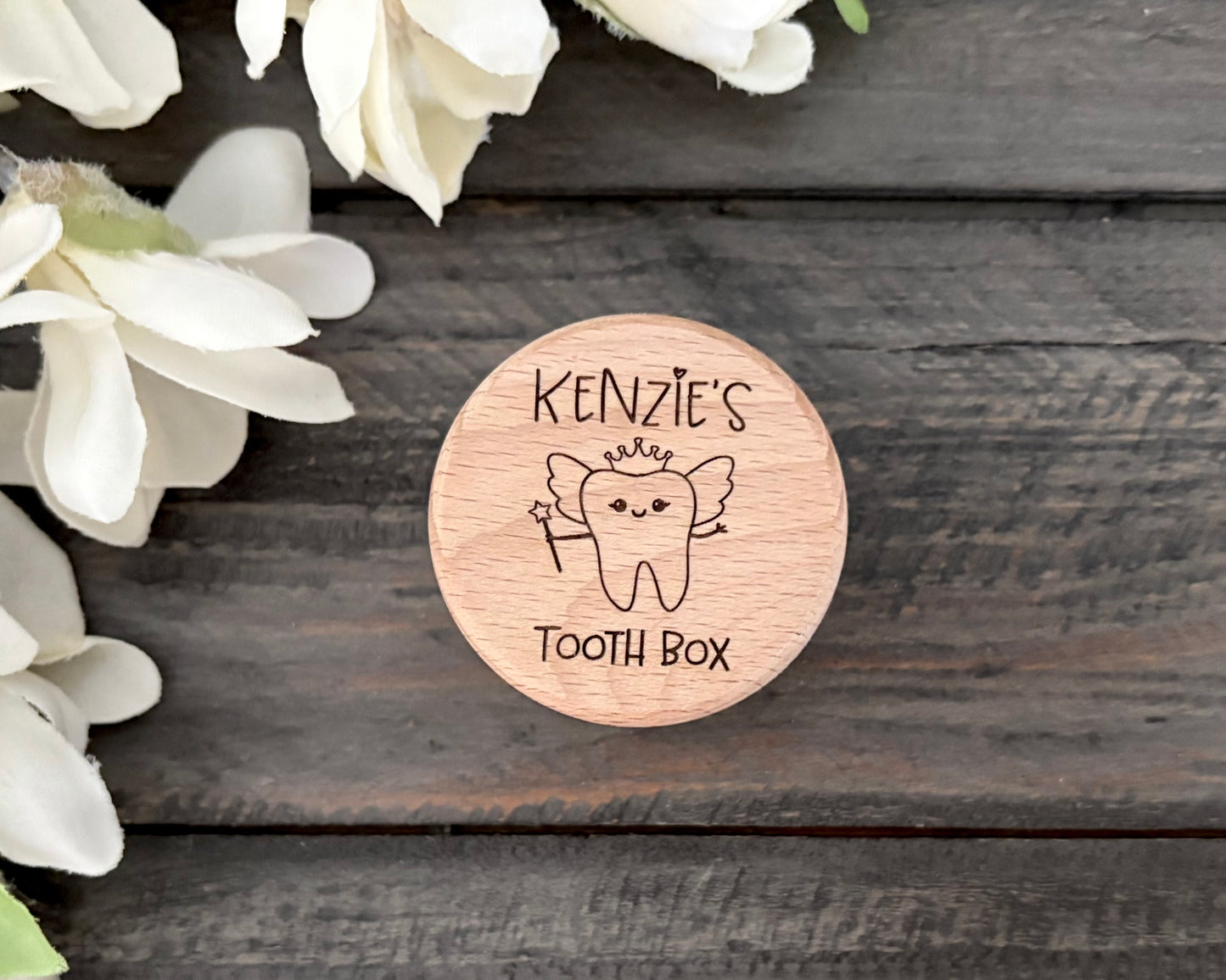 Personalized Round Wooden Boxes - Tooth Fairy