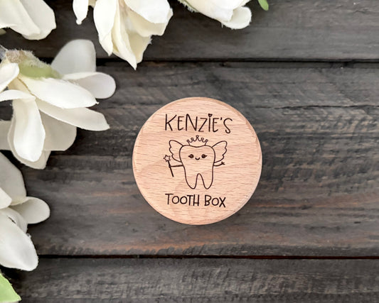 Personalized Round Wooden Boxes - Tooth Fairy