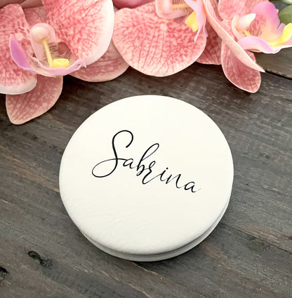 Engraved Leatherette Compact Mirrors - 10 Colours