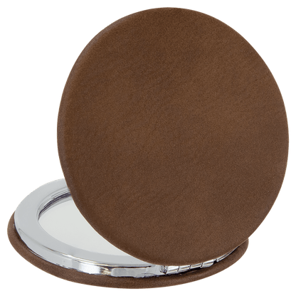 Engraved Leatherette Compact Mirrors - 10 Colours