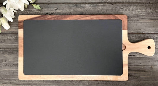 Personalized Acacia Wood & Slate Serving Boards - 3 Styles