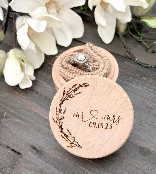 Personalized Round Ring Boxes - Beech Wood