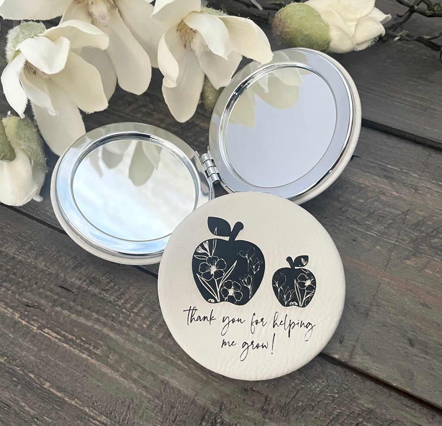 Engraved Leatherette Compact Mirrors - 10 Colours