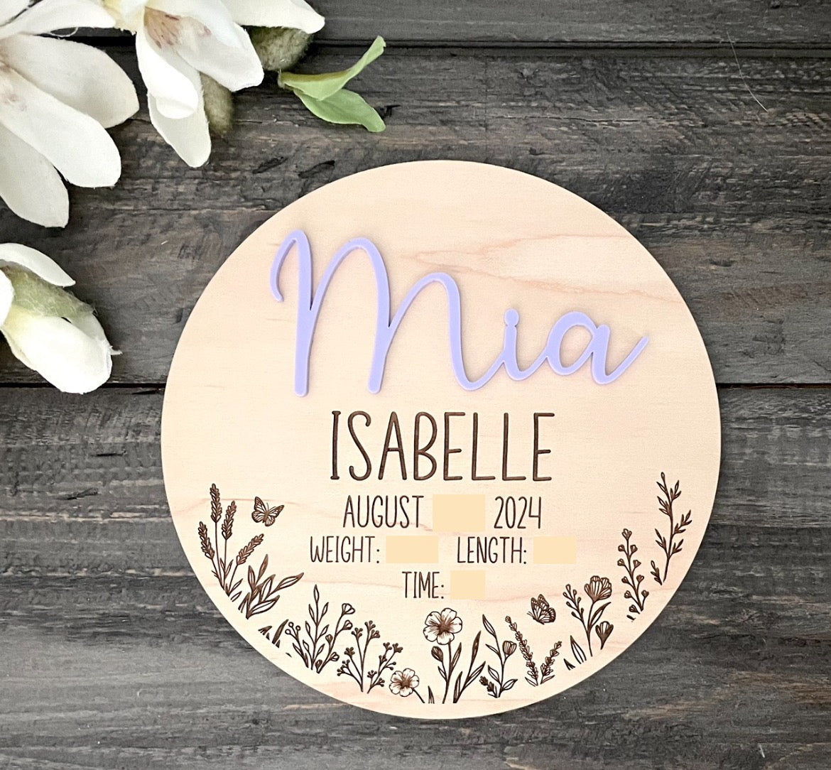 Wooden Baby Keepsake Signs - Round