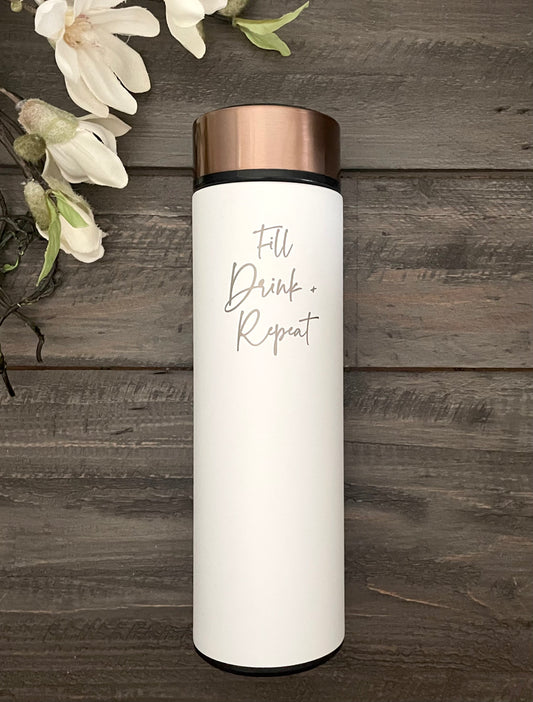 16oz Stainless Steel Cylinder Water Bottle - Fill, Drink + Repeat