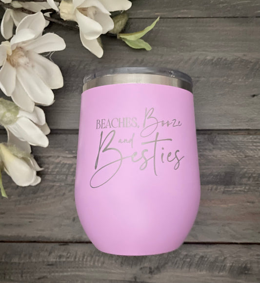 12oz Stainless Steel Stemless Wine Tumbler - Beaches, Booze and Besties