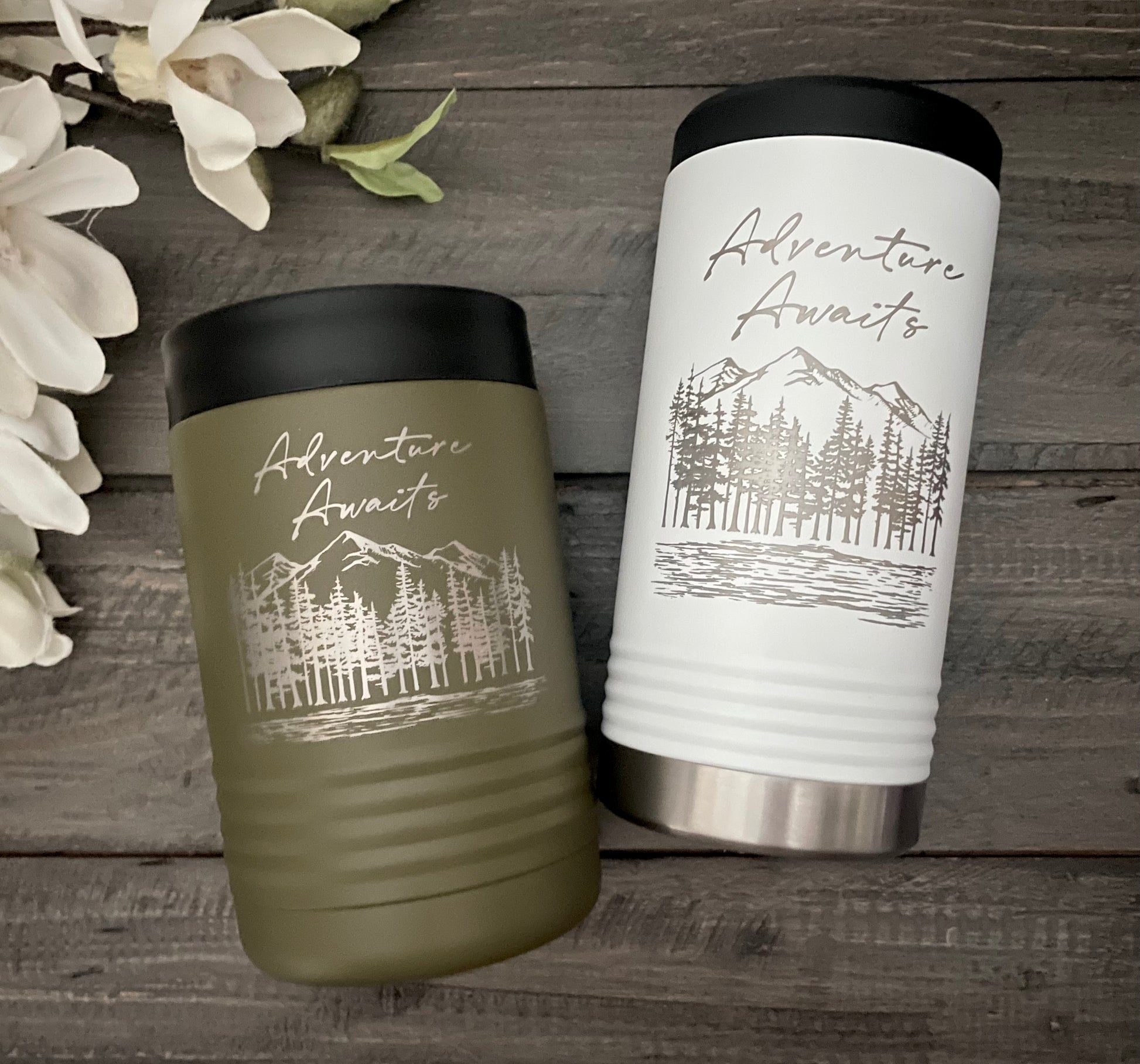 Polar Camel standard (olive) and slim (white) beverage holders