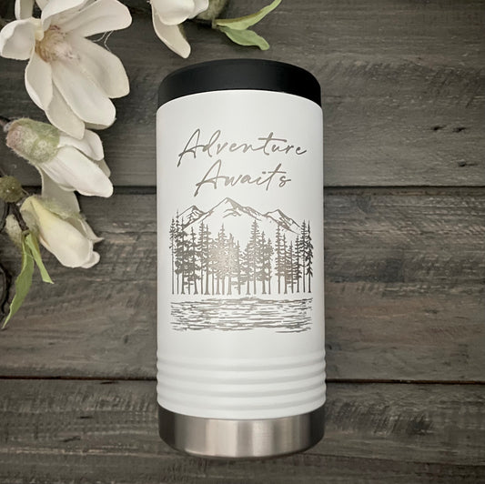 Stainless Steel Slim Can Beverage Holder - Adventure Awaits