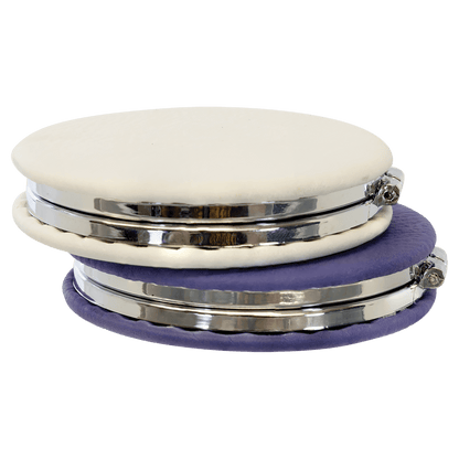 Engraved Leatherette Compact Mirrors - 10 Colours