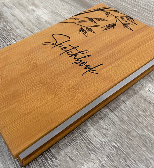 Engraved Bamboo Leatherette Sketchbook - Bamboo Leaves