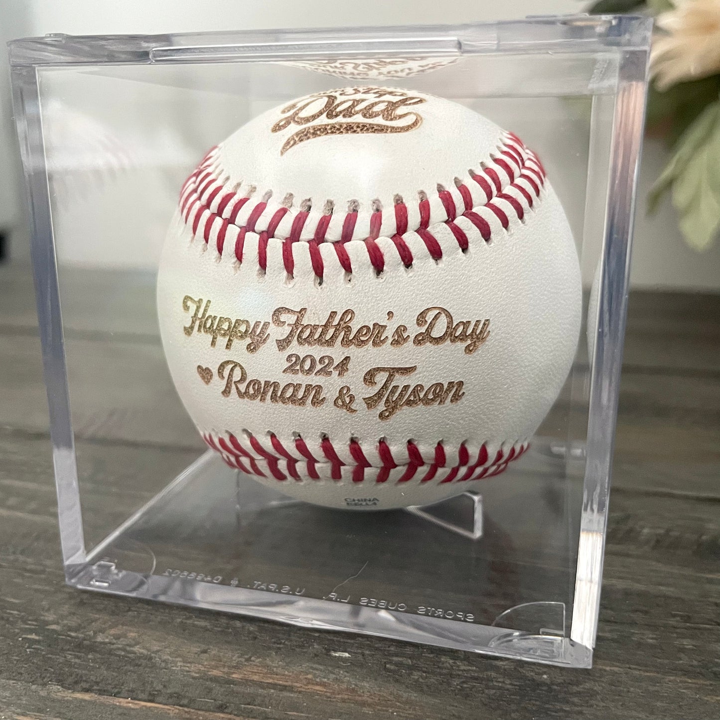 Engraved Genuine Leather Baseballs - With Display Case
