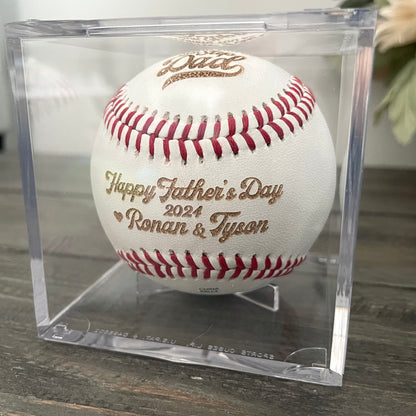 Engraved Genuine Leather Baseballs - With Display Case