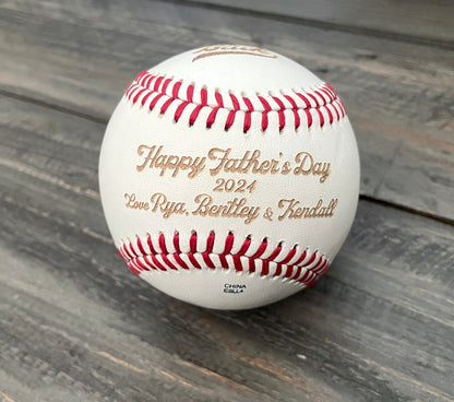 Engraved Genuine Leather Baseballs - With Display Case