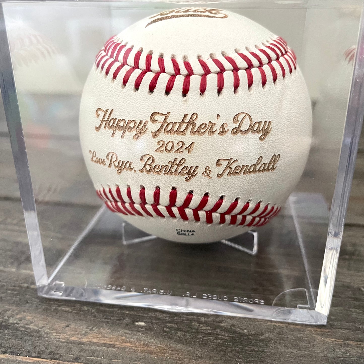 Engraved Genuine Leather Baseballs - With Display Case