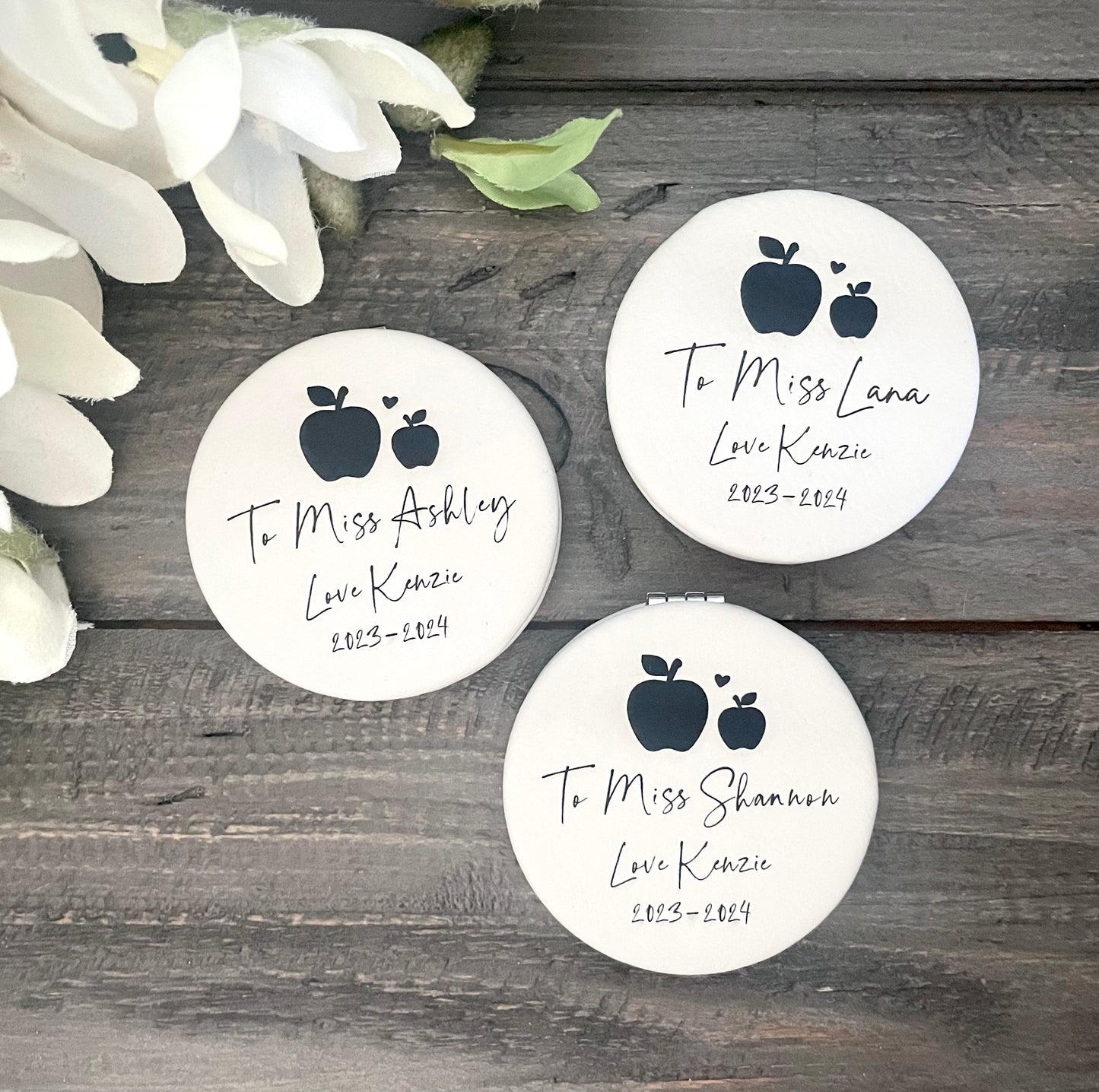 Engraved Leatherette Compact Mirrors - 10 Colours