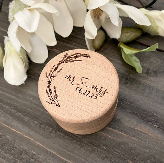 Personalized Round Ring Boxes - Beech Wood