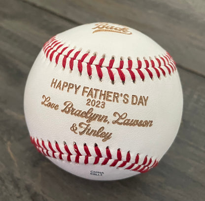 Engraved Genuine Leather Baseballs - With Display Case
