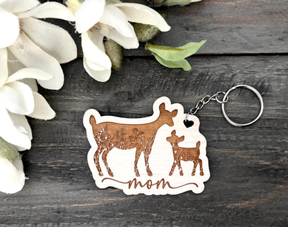 Silhouette Wooden Keychain - Floral Mama & Baby Deer